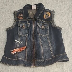 Harley-Davidson Womens Blue Denim Vest with Patches